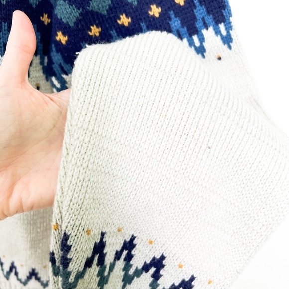 Vintage 70s unisex fair isle shawl collar cozy button up cardigan size medium - Picture 6 of 8